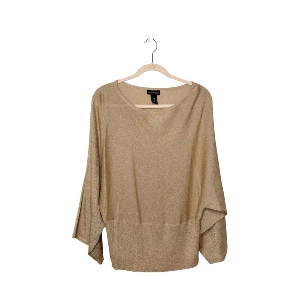 Lane Bryant Gold Metallic Shimmer Boat Neck Batwing Knit Top SZ 14/16